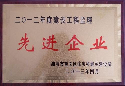 点击查看详细信息<br>标题：2012年度建设工程监理先进企业 阅读次数：3889