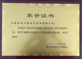 点击查看详细信息<br>标题：2015-2016年度潍坊先进企业荣誉证书 阅读次数：2825